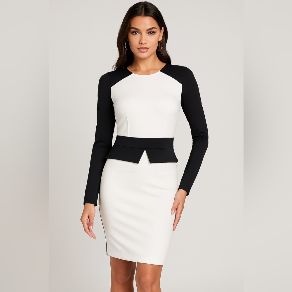 bebe Black and White Long Sleeve Dress